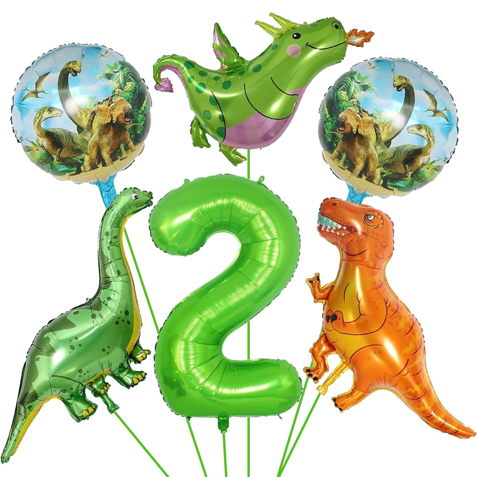 Dinosaurier Luftballon 2 Jahre, 6 Stück Dino Luftballons, Helium Ballon Dinosaurier Ballons Kindergeburtstag, Dino Ballons Geburtstag 2 Jahre, Luftballon Dino für Babyparty Geburtstag Party Deko (2)