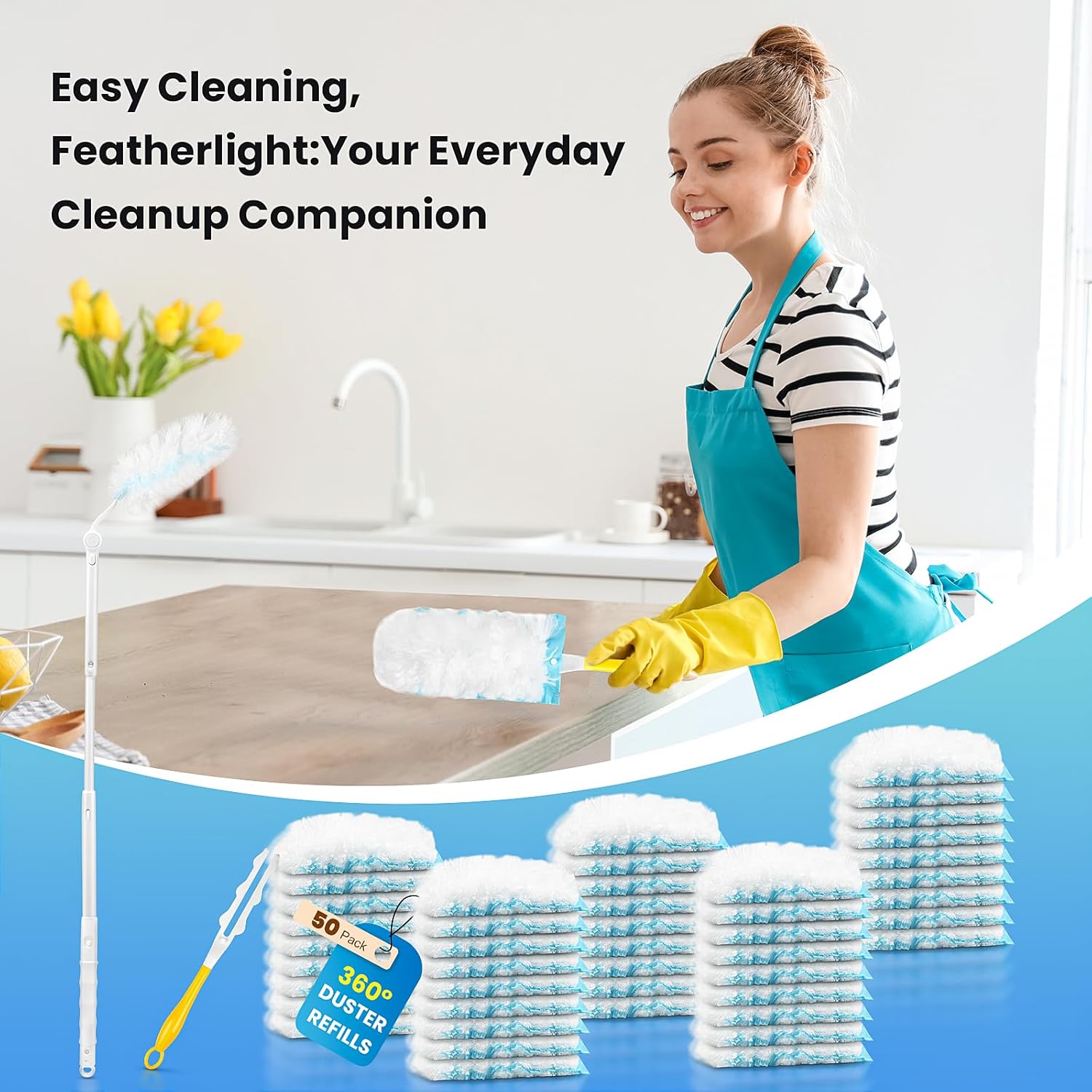 Bisenkud Duster Kit for Swiffer® Duster Refill: 50 Heavy Duty Refills + 2 Handles | 3X Grip & Static Tech | Car, Furniture & Electronics Dry Cleaning