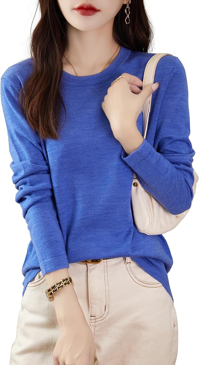 Chanyarn Women's 100% Merino Wool Base Layer Shirt Tops Crewneck Long Sleeve Travel Hiking Tee T Shirt Pullover Sweater