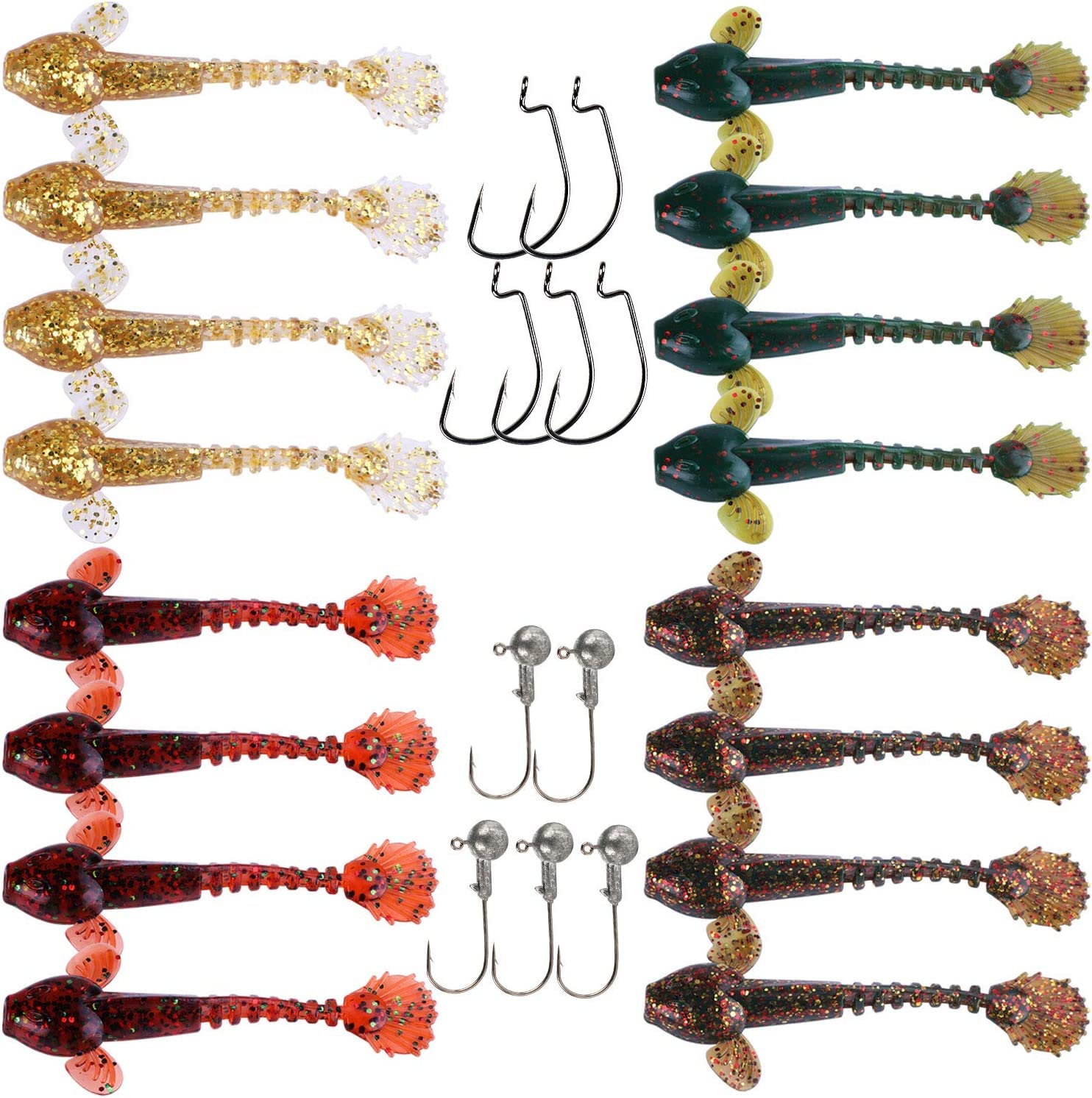 Sougayilang Soft Fishing Lures for Bass Walleye Trouts Goby Bait and Sculpin Plastic Lures with Fishing Hooks for Freshwater and Saltwater-Type 1