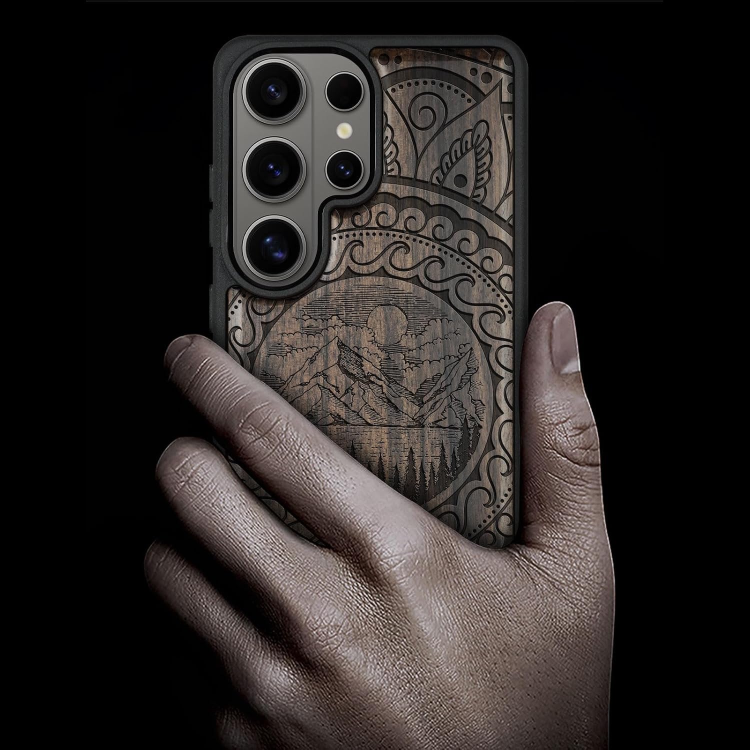 Carveit Magnetic Wooden Case for Samsung Galaxy S26 Ultra Case 2026, TPU Shockproof Cover & Wood Artisan Engraved, Compatible with MagSafe Wireless Chargers (Paisley and Nature in Harmony) Blackwood