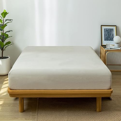 Miniatura 3 de MooMee Sábana bajera ajustable de solo 100% algodón lavado con textura parecida al lino, transpirable, duradera, suave, cómoda, bolsillo profundo