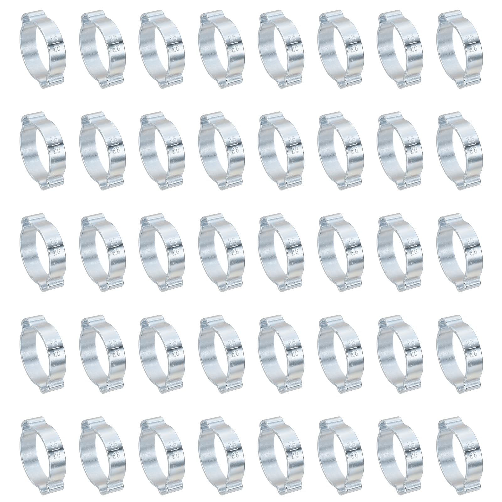 PATIKIL 40 Pack 25-28mm Double Ear Hose Clamp, Galvanized Steel O Clip Crimp Rings for Fuel Petrol Pipe Tube Fitting Connections, Silver Tone