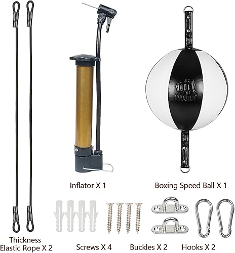 Miniatura 24 de InnoLife Kit de saco de boxeo de doble extremo, kit de reflejo de golpe de velocidad con cuerdas elásticas perfecto para entrenamiento de reacción