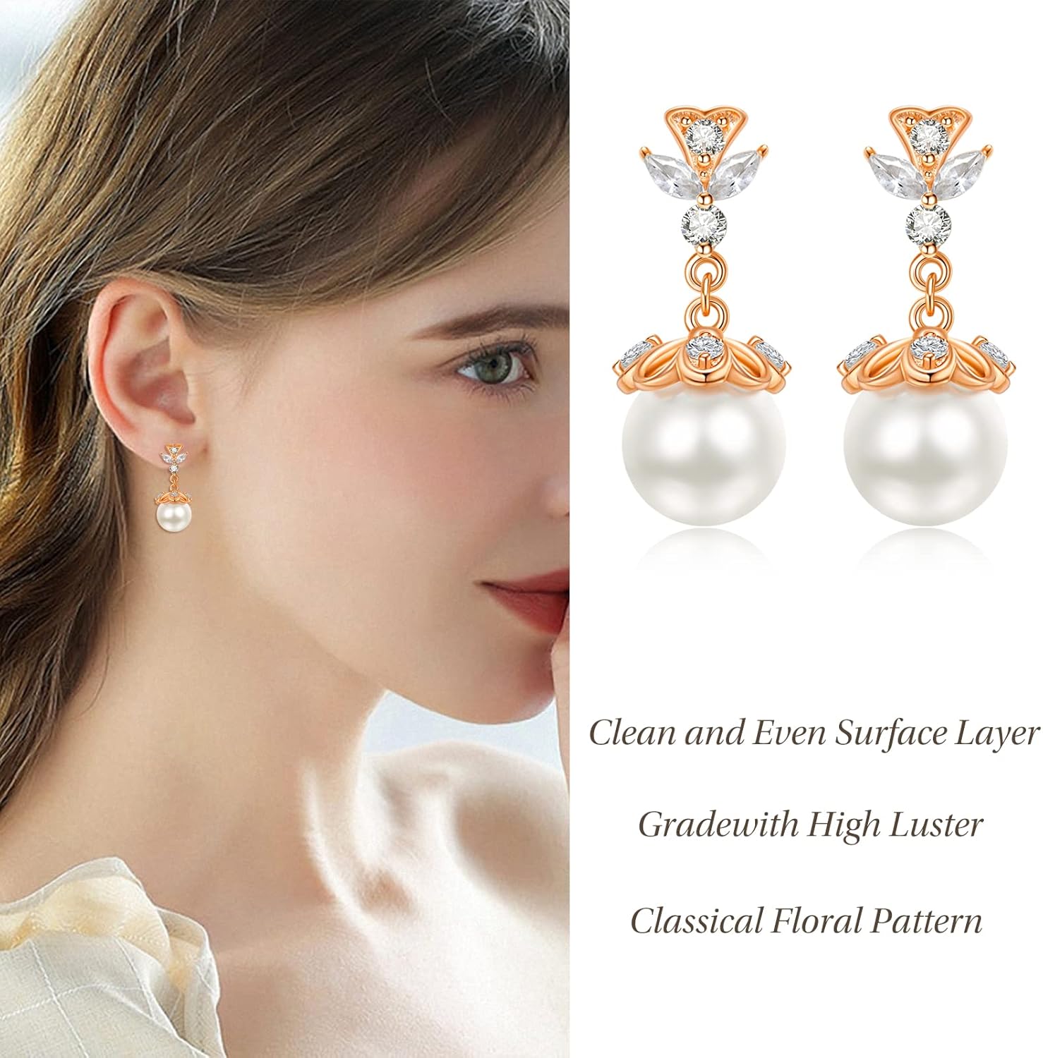AENEAS Valentines Day Gifts for Women Pearl Dangle Drop Earrings for Women Rose Gold Plated Sterling Silver Pearl Dangling Stud Earrings Wedding Jewelry Anniversary Christmas Birthday Gift for Wife Her Mom - Image 6