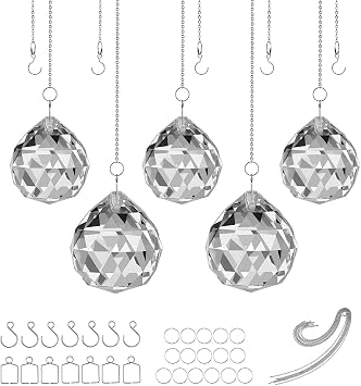 MerryNine Clear Crystal Ball Prism Sunshine Catcher Rainbow Pendants Maker, Hanging Crystals Prisms for Windows, for Feng Shui, for Gift40mm/1.57" 6pack-50mm/2.0" 2pack