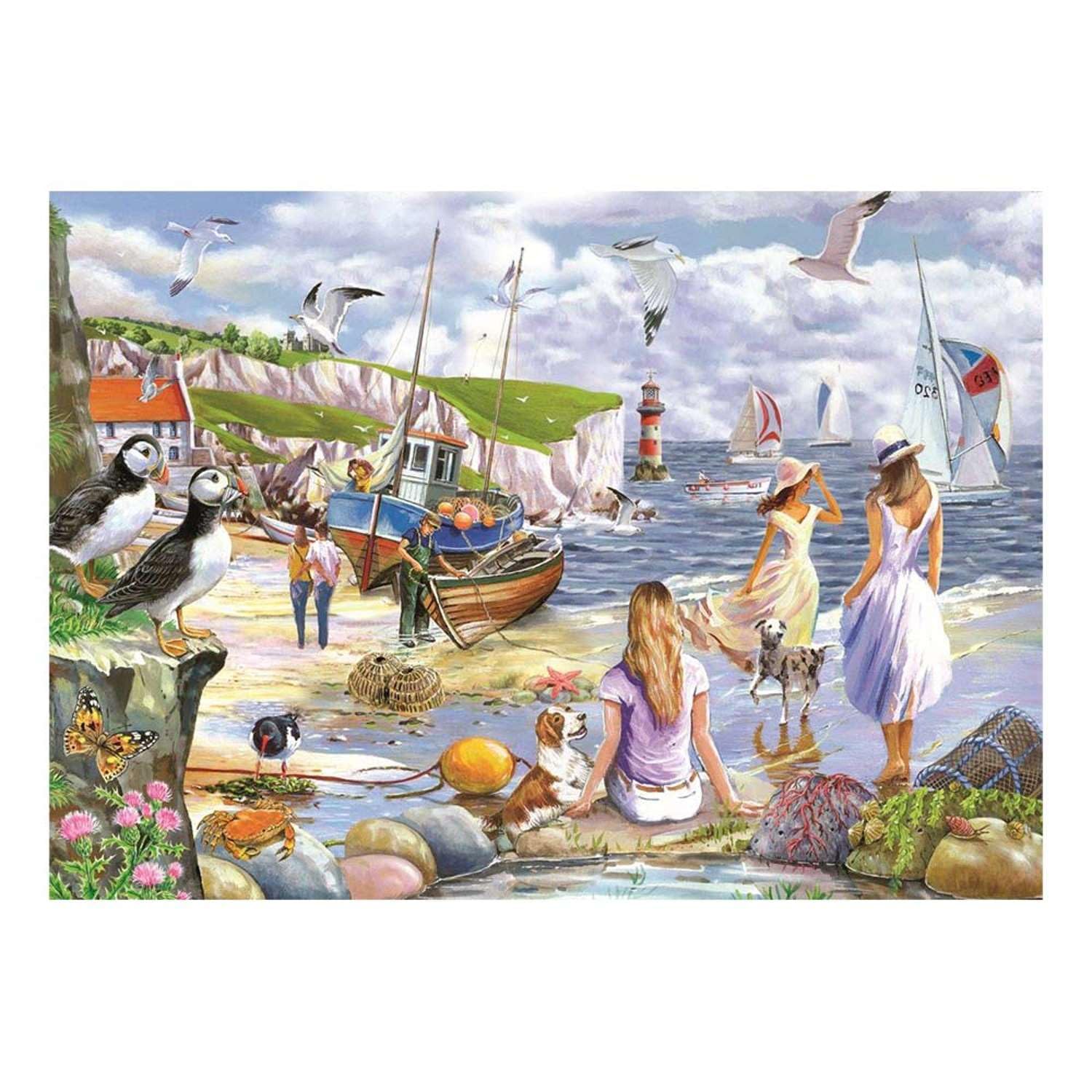The House of Puzzles - Sea Shore Breezes Jigsaw - Big 500 Piece Jigsaws For Adults, Extra Large Pieces, Artist Illustrated, Scenic Landscape, Deluxe Puzzle Gifts
