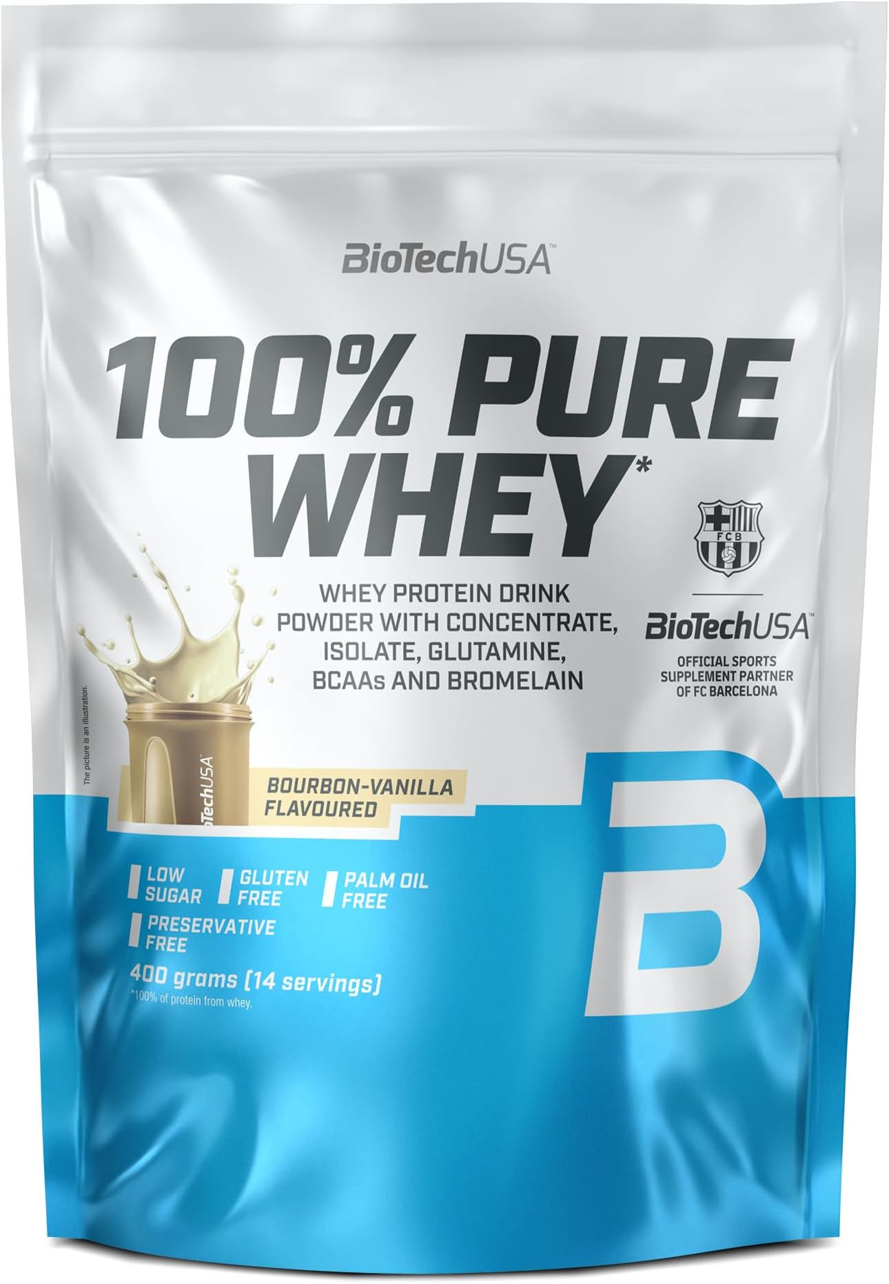 BioTechUSA 100% Pure Whey | Protein Powder with BCAA and Glutamine | Gluten-Free, Palm Oil Free | 21g Protein per Serving, 400 g, Bourbon Vanilla