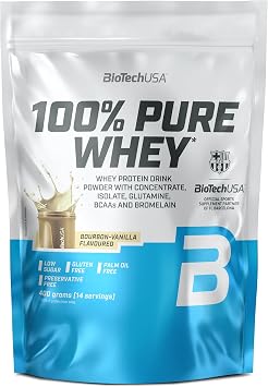 BioTechUSA 100% Pure Whey | Protein Powder with BCAA and Glutamine | Gluten-Free, Palm Oil Free | 21g Protein per Serving, 400 g, Bourbon Vanilla