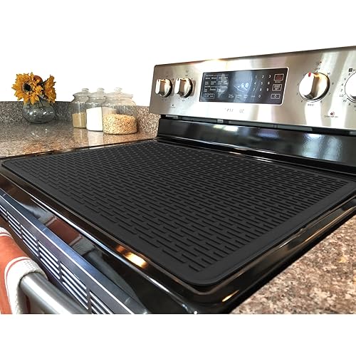 Stove Top Cover for Electric Stove - Silicone Stove Mat for Glass Top Stove, Glass Cooktop Protector, XL Dish Drying Mats For Kitchen, Range Covers for Electric Stove (Black,28 x 20) - Black - 28"L x 20"W