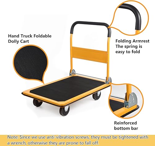 Miniatura 5 de LEADALLWAY Carro de empuje plegable de gran tamaño de 880 libras de plataforma 35.8x24x34.3 pulgadas amarillo