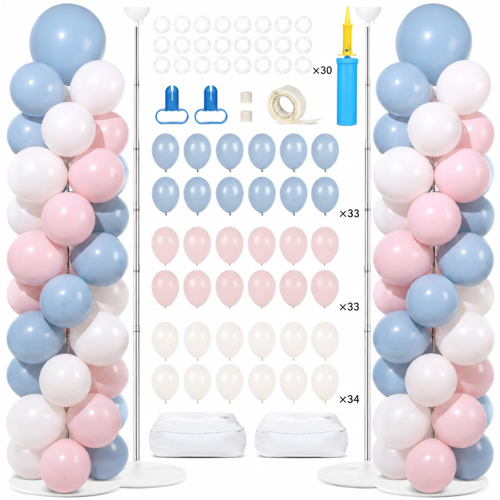 Juego de 2 soportes de columna para globos de color rosa y azul