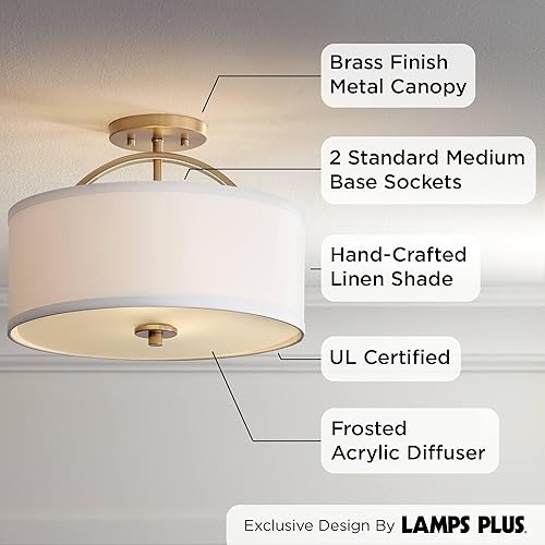 Miniatura 3 de Possini Euro Design Halsted - Lámpara industrial moderna cerca del techo, lámpara semiempotrada de 15 pulgadas de ancho, latón cálido, pantalla de