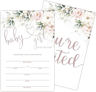 Baby Shower Invitations for Girls, Sweet Girl is On The Way Baby Shower Invitations, Floral Party Invitation Decorations Supplies, Floral Fill In Invites Cards wih Envelopes, Set of 25