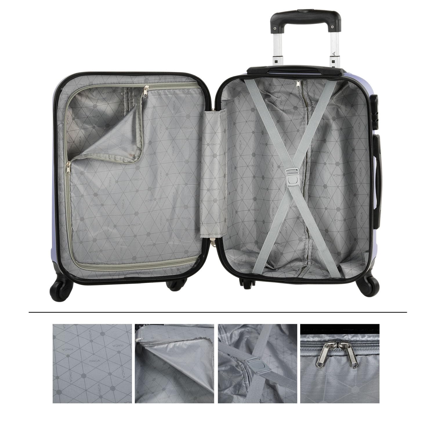 ITACA - Maleta de Cabina 55x40x20 - Maletas De Viaje Cabina Rígidas Trolley con 4 Ruedas Dobles para Avion Ligera Equipaje De Mano Candado de Combinación. Compatible Ryanair, Malva — view 4