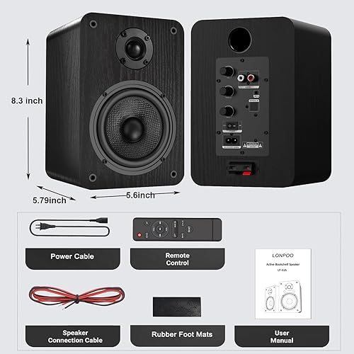 Miniatura 7 de LONPOO Altavoces Bluetooth para estantería, altavoces alimentados de 60 W con BluetoothAUX-inópticoRCA, woofer de 4 pulgadas y tweeter de 1 pulgada