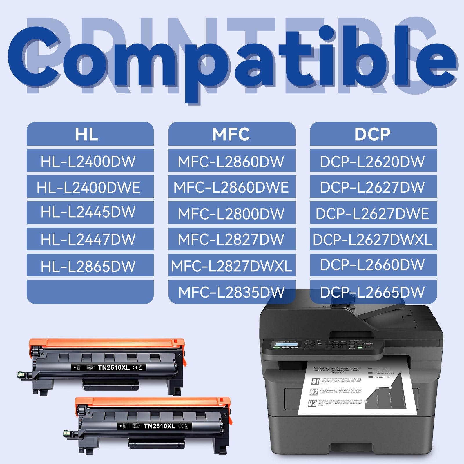 Lemero TN2510XL Toner compatibile per Brother MFC-l2827dw MFC-l2800dw MFC-l2827dw hl-l2400dw mfc-l2835dw hl-l2400dwe mfc-l2860dwe dcp-l2660dw hl-l2445dw per 2510 toner (2 nero)
