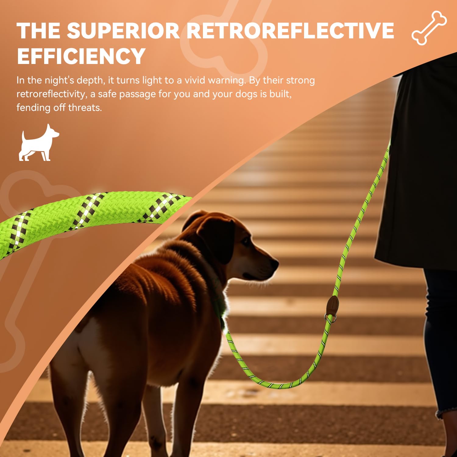 PETCOOZ Guinzaglio Doppio per Cani 3M Regolabile Con Fino Riflettente, Multifunzione e Resistente per Piccoli, Medi e Grandi, Verde Fluo