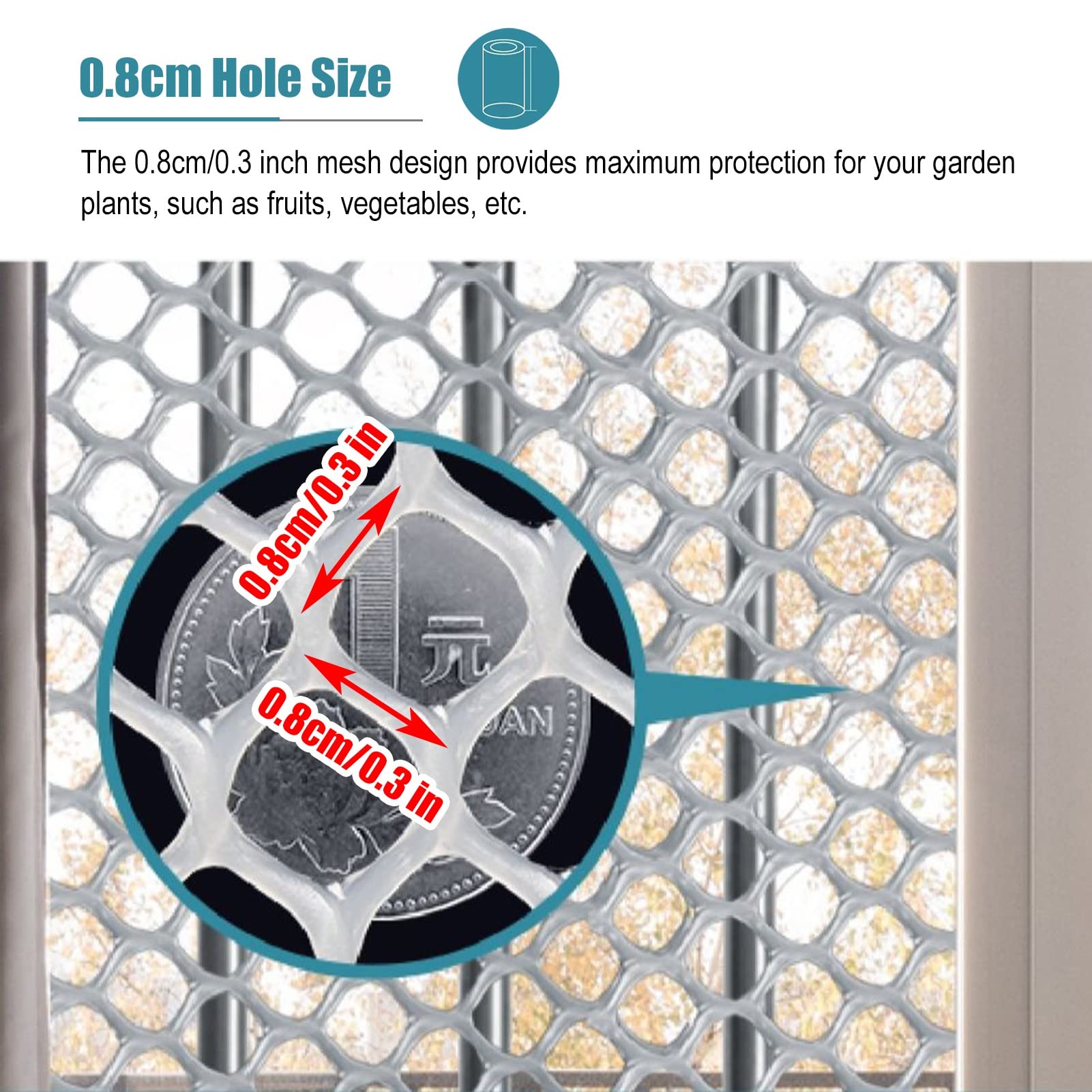Reti Recinzione Giardino Rotolo Di Plastica Bianco Del Recinto Per Il Giardino All'aperto, Rete Del Pollame Della Maglia Di 0,3 Pollici Per La Corsa Del Pollo Resistente, Recinzione Agricola ( Size :