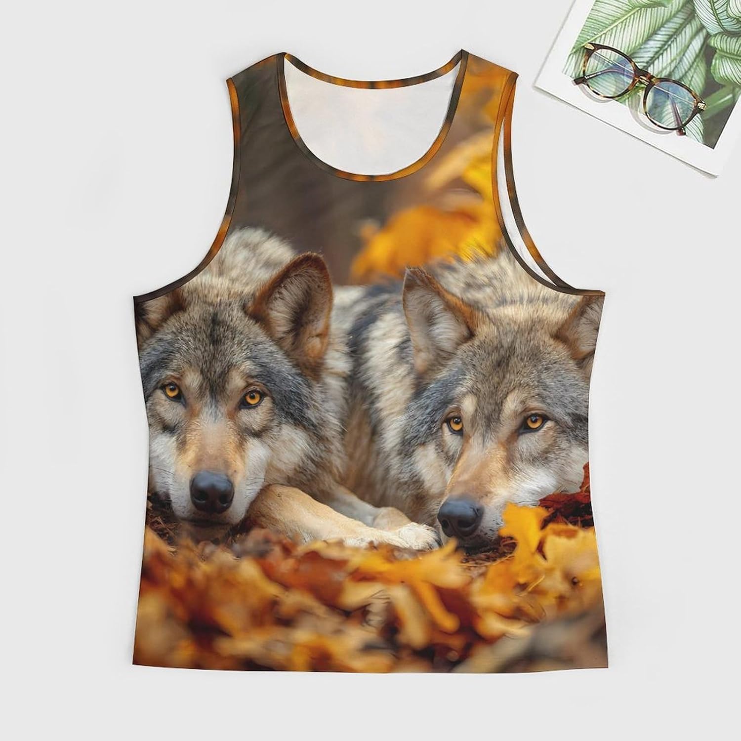 Autumn Wolf Men Tank Top Workout Shirt Muscle T Shirt 5XL