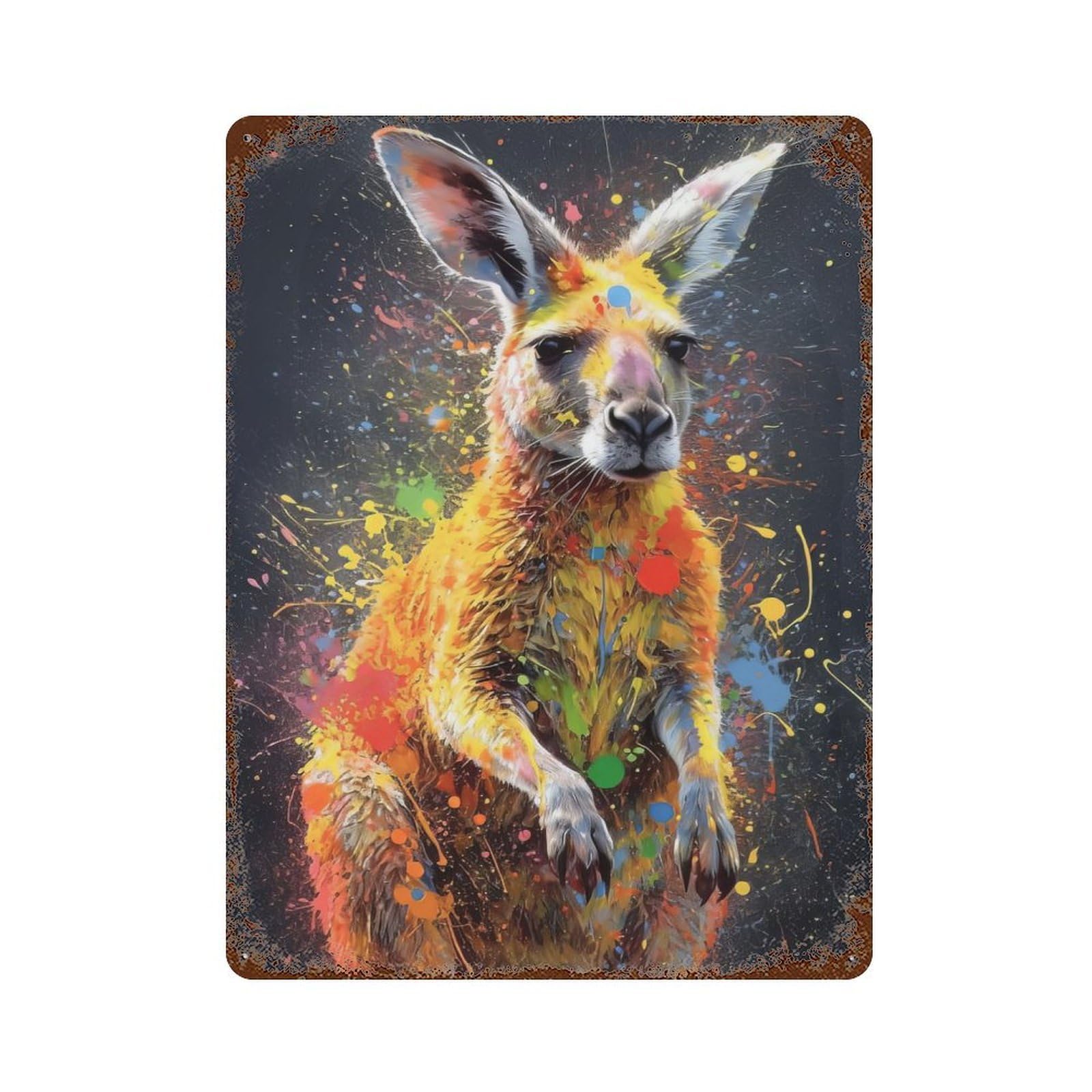 Garage Style Kangaroo Painting Distressed Metal Wall Sign 15.7"x11.8", Novelty Wall Decor for Bar And Workshop