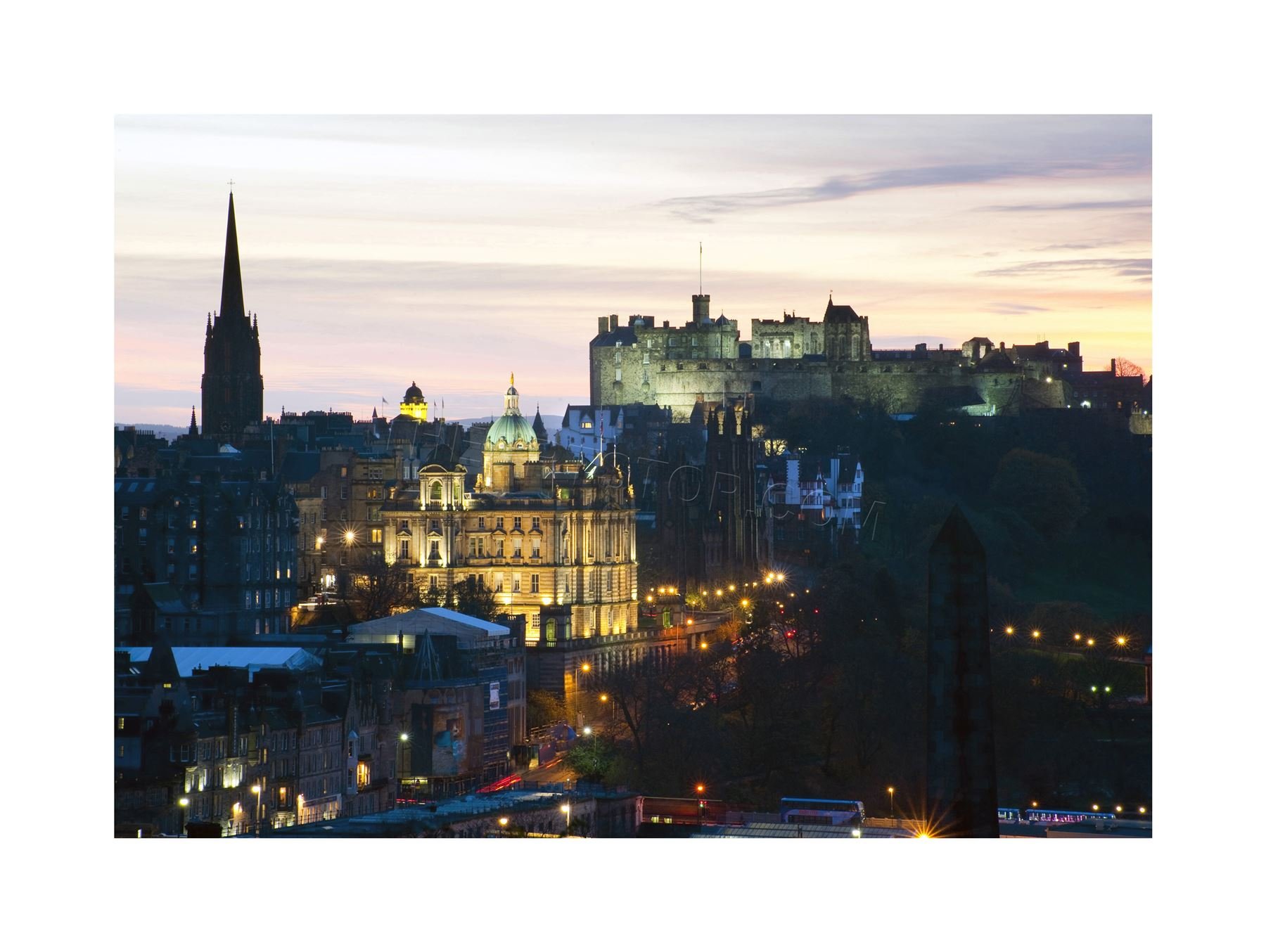 Wee Blue Coo Photo Cityscape Landmark Edinburgh Castle Sunset Wall Art Print