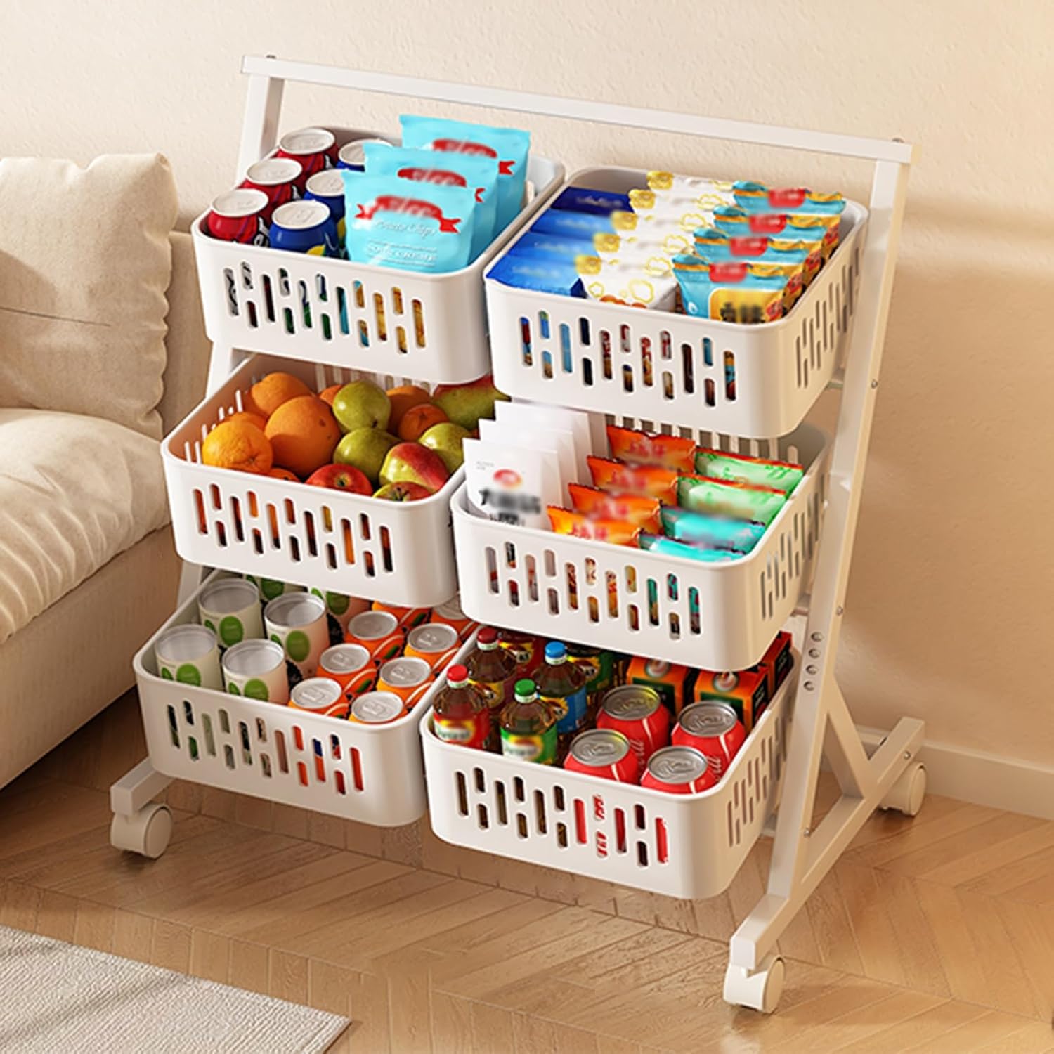 4-Tier Rolling Snack Display Rack with Wheels, Metal Storage Trolley for Food, Fruits & Vegetables, Portable Concession Stand for Home Theatre (Black, 32x47x92CM)