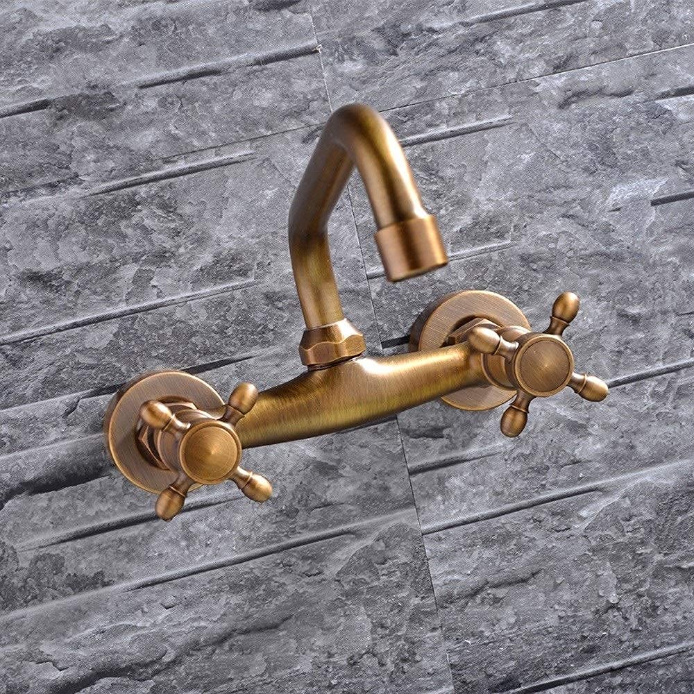 grifo para lavabo, Lavabo de cocina bronce con doble manija, estilo europeo, retro