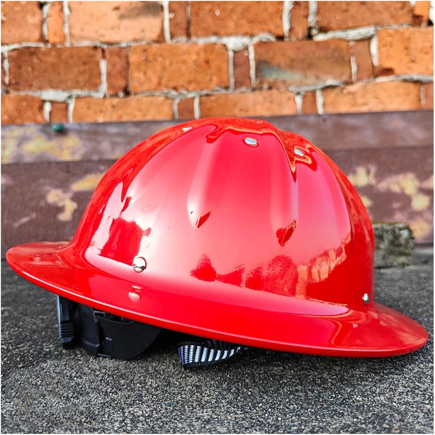 Aluminum Hard Hat, 8 Rivets, 12 Reinforcing Ribs, Construction Site Helmet, Removable Liner, 4-Point Suspension, Adjustable Size, Full-Brim Design, Crown Depth 13cm