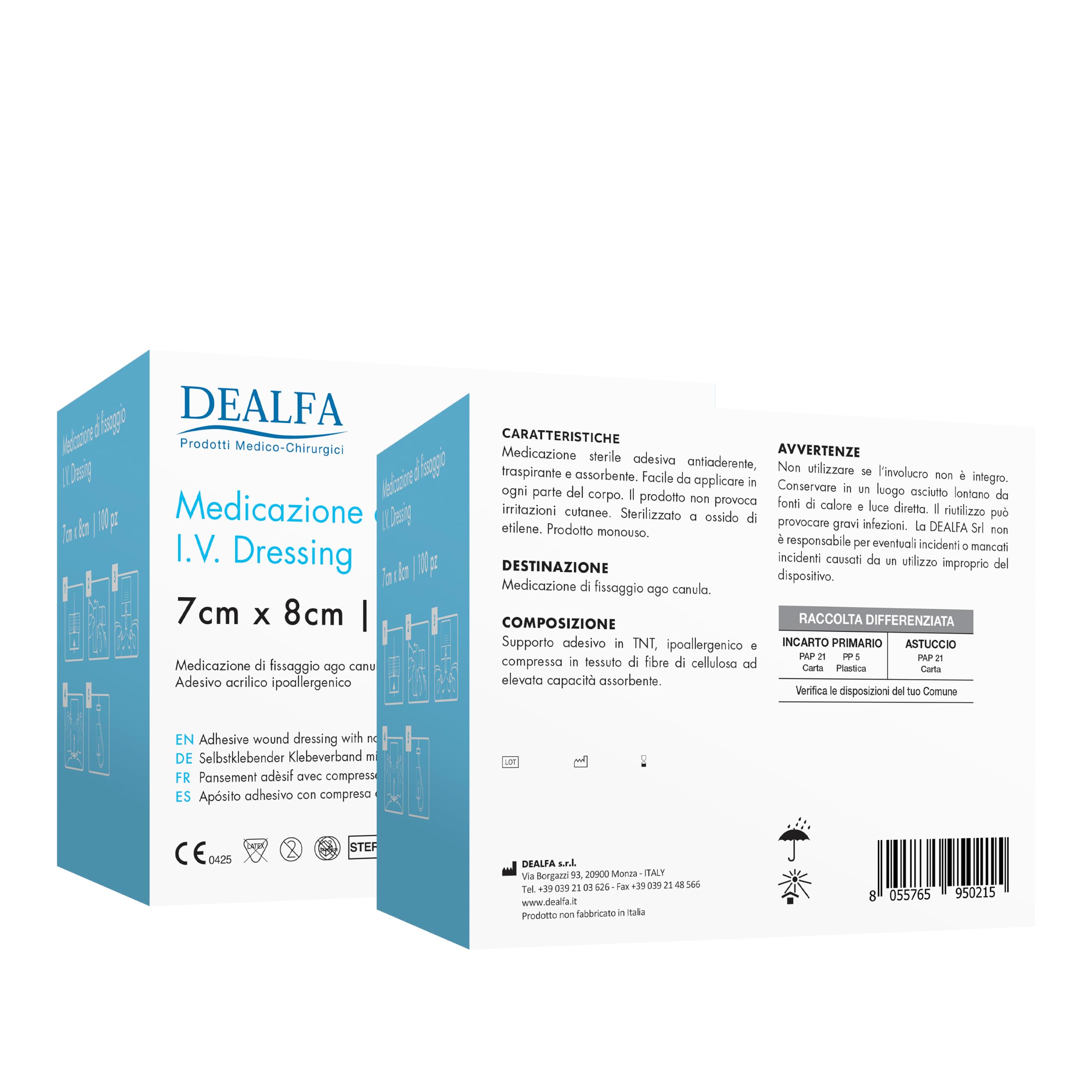 TOUCHMED Medicazione Adesiva in TNT Sterile di Fissaggio Cannula e Catetere con Taglio a U - IV Dressing - 7x8 cm - Monouso - Confezione da 100 Pezzi