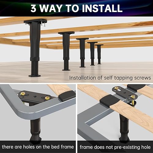 Miniatura 4 de 4 patas de soporte central de altura ajustable para marco de cama (6.5 a 11 pulgadas), patas de soporte mejoradas debajo de la cama con base más