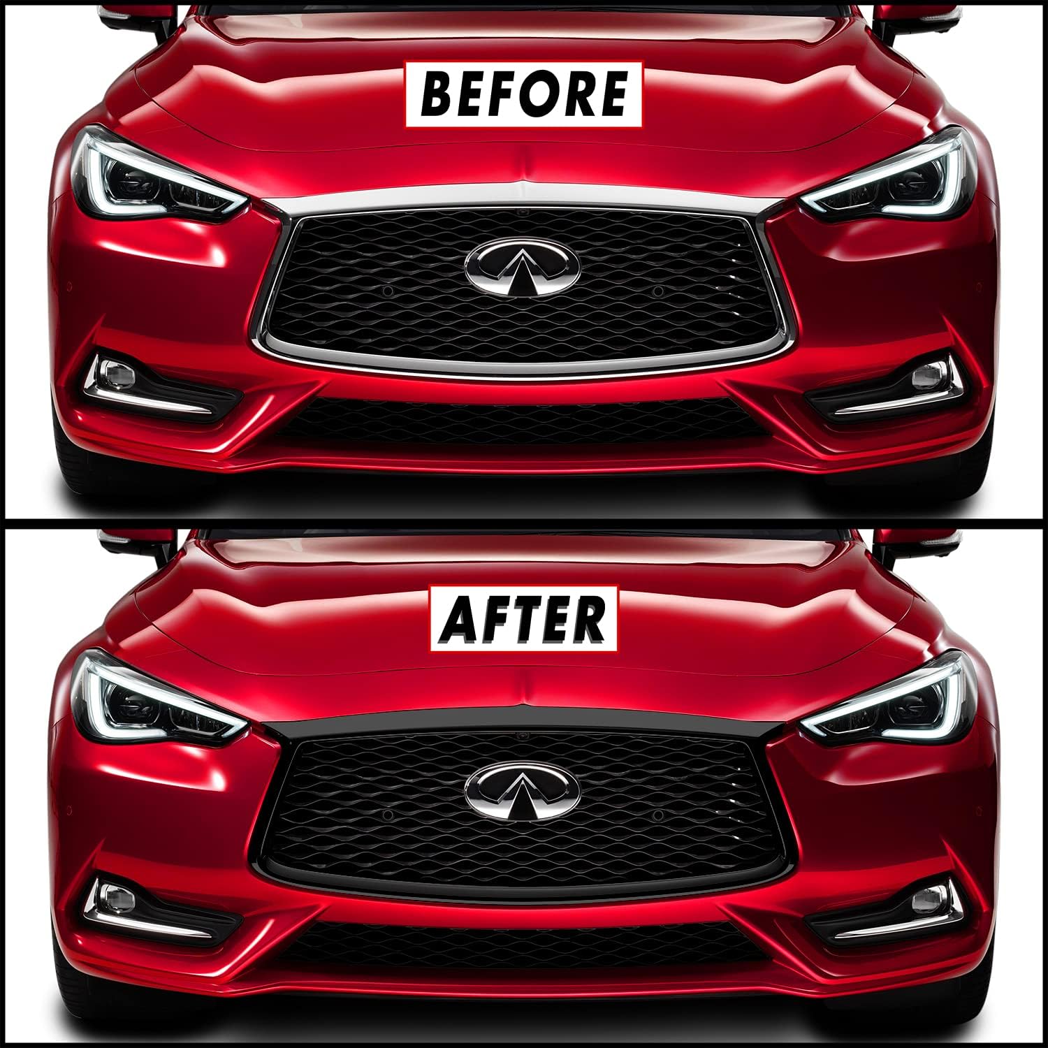 SlickMod Chrome Delete Blackout Vinyl Overlay for 2017-2021 Infiniti Q60 Coupe Front Bumper Grill Trim (Gloss Black)