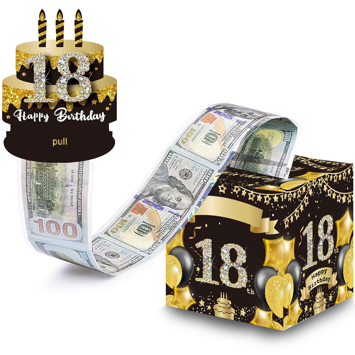 18th Birthday Surprise Gift Box, Happy 18th Birthday Money Gift Boxes for Cash Surprise Pull Out Money Gift Box Birthday Gifts for Boys Girls 18th