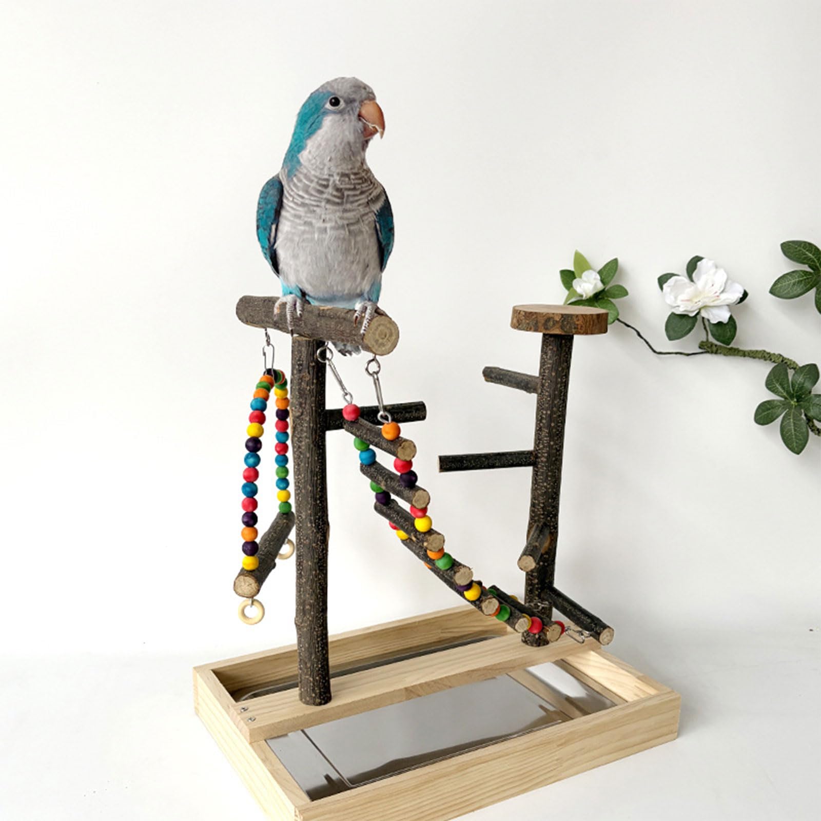 Piattaforma di supporto per uccelli in legno per pappagalli altalena giocattolo per uccelli appeso altalena stand da masticare perline giocattoli accessori per animali domestici
