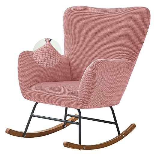 Levoberg Nursery Rocking Chair Cover Stretch Rocker Glider Chairs Cover Slipcovers Jacquard Rocking Accent Chair Cover Recliner Armchair Slipcover for Nursery Living Room Bedroom Office Pink