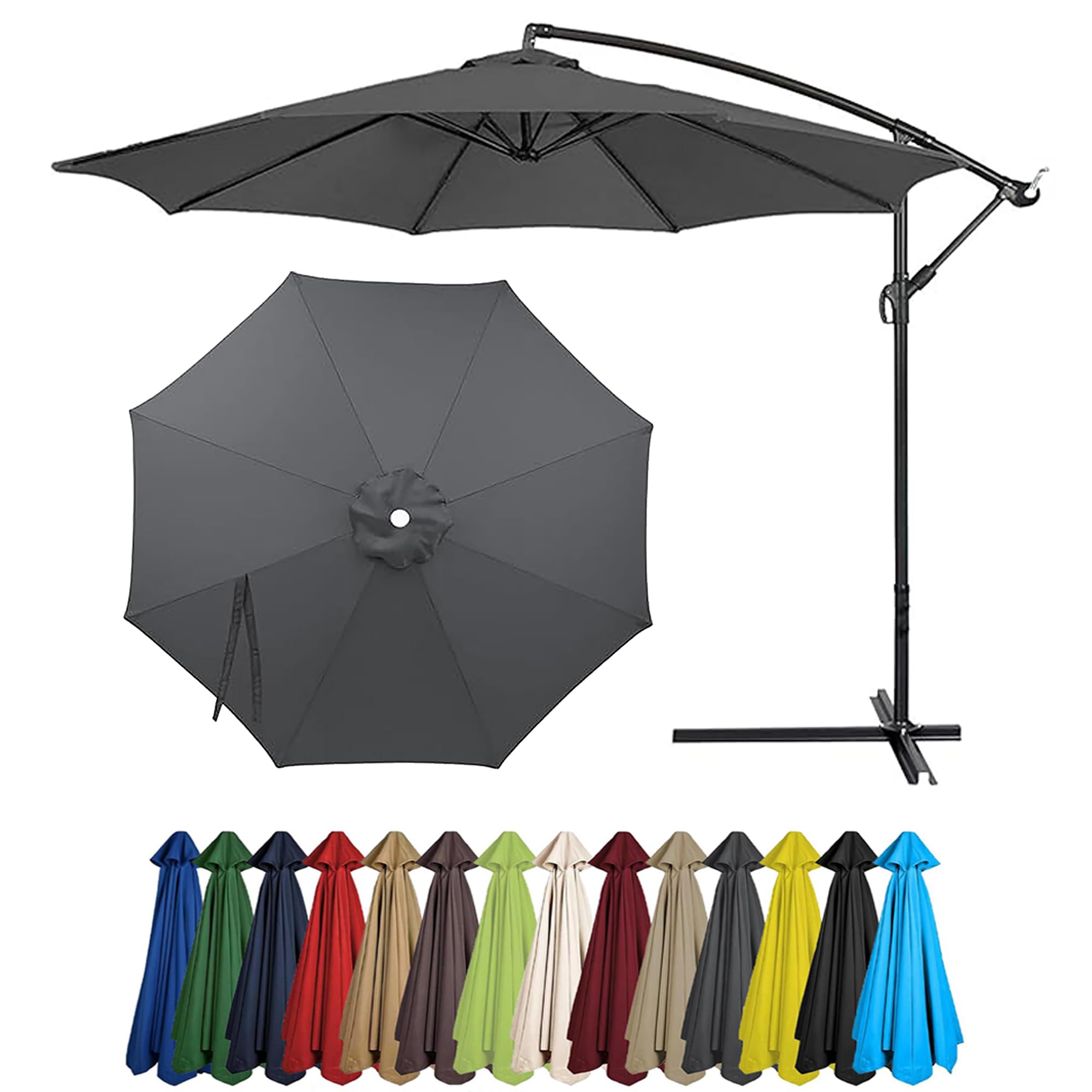 Fzamudng Outdoor Patio Umbrella Replacement Canopy For 6 Ribs/8 Ribs, Replacement Parasol Canopy For Garden Umbrella, Garden Umbrella Cover Replacement Parasol Fabric Cover for Sun Shade Gray