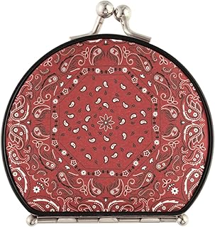 Red Bandana Print Traditional Asian Elements Paisley Floral Flowers Compact Makeup Mirror, Twin-Sided Cosmetic Mirror with 2 x 1x Magnification, Buckle Folding Mini Pocket Portable Hand Mirror