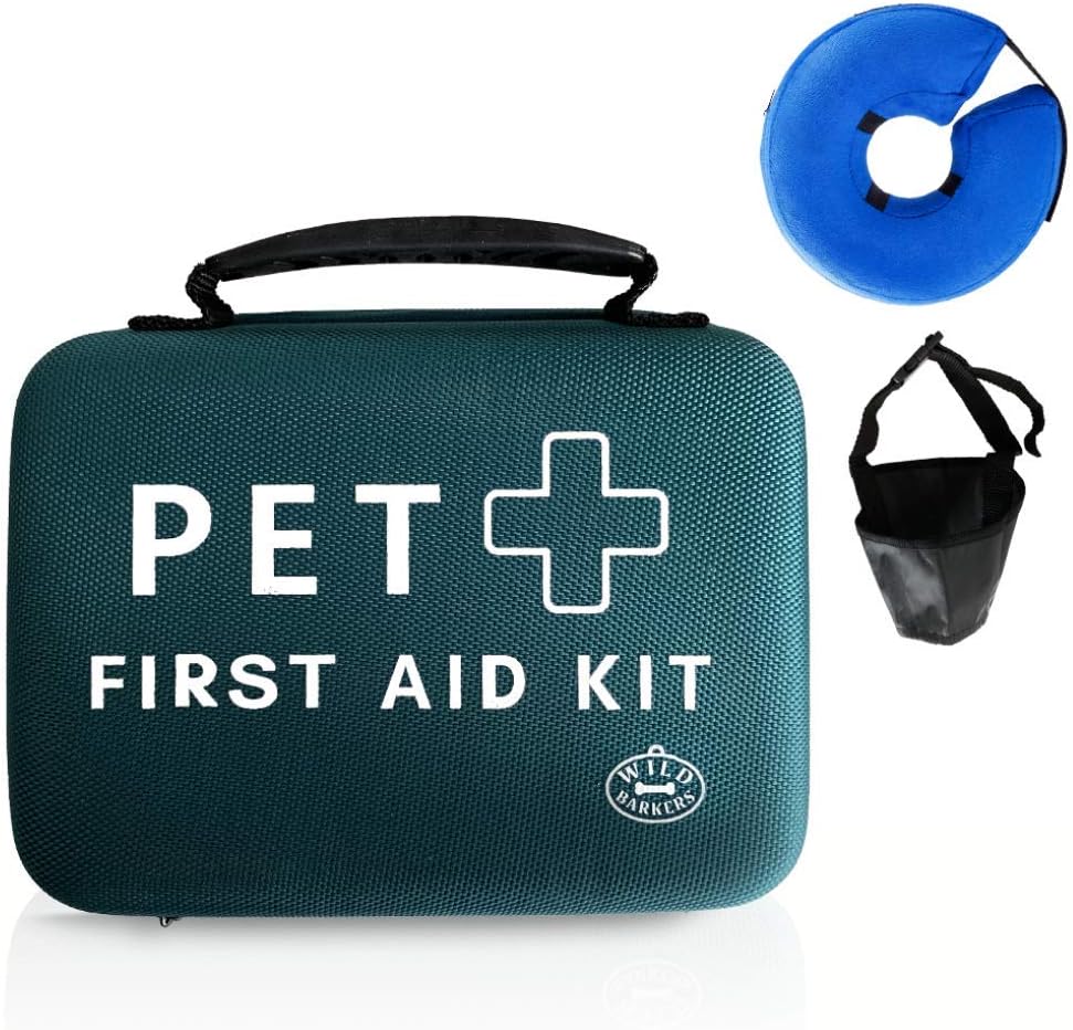 Wild Barkers Cat and Dog First Aid Kit with Emergency Supplies Ideal for Travel, Camping, Hiking, The Car, and Office | Hard Case with…