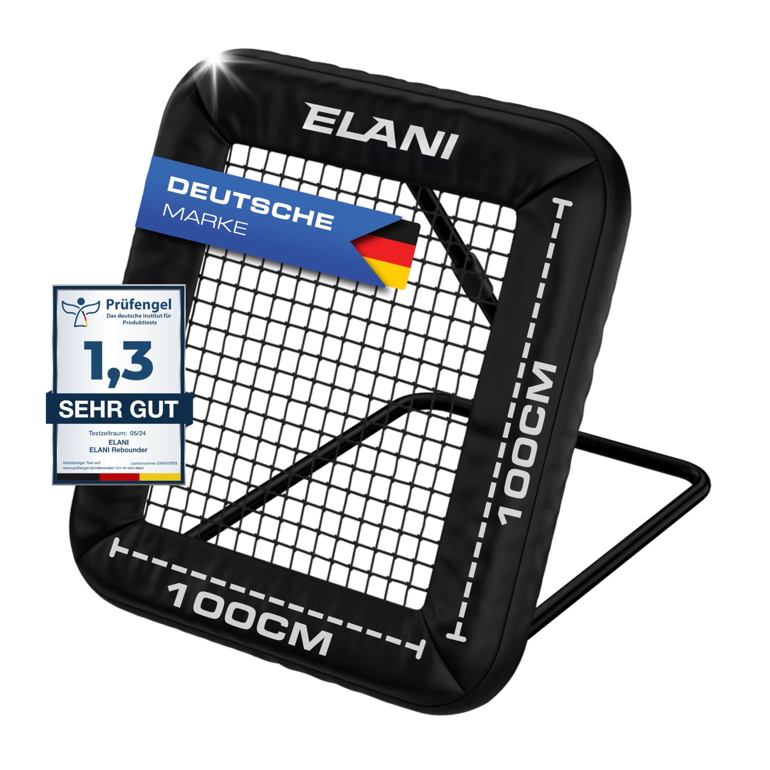 ELANI - Rebounder für Fußball 1x1m mit Schutzrand & 6 Heringen für sicheren Stand - Fussball Rebounder mit stabilem Rahmen - Tornetz - auch für Handball & Volleyball - Fußball