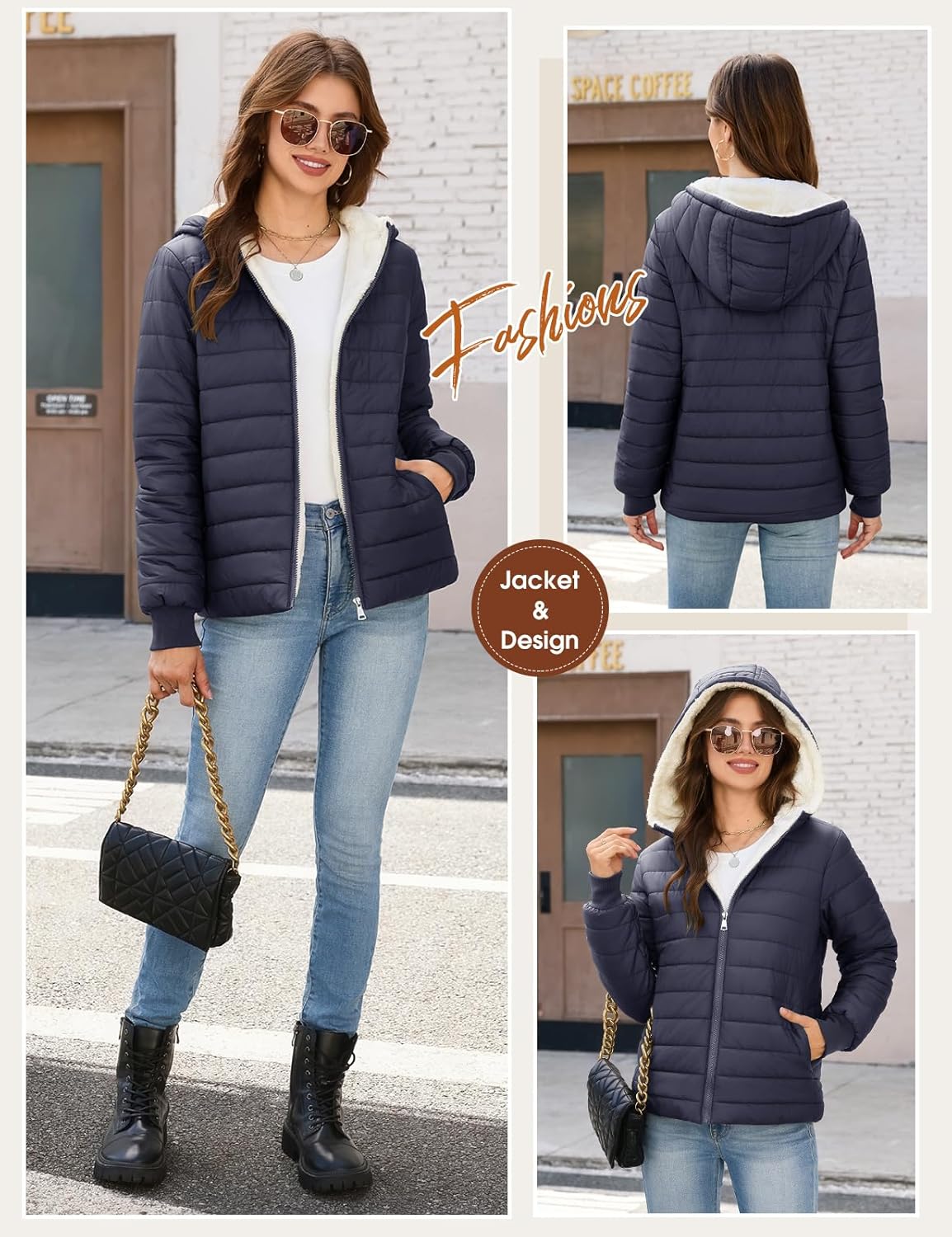 Women's Winter Fleece Lined Jacket Windproof Warm Water-Resistant Puffer Jacket Coat for Commuting - Image 2