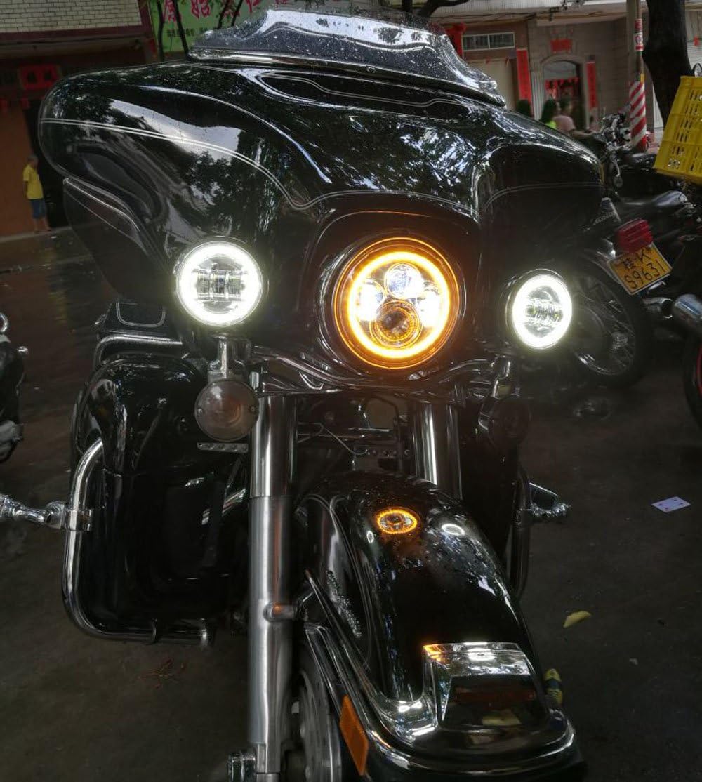 Motorcycle Passing Light Assembly 4-1/2 Chrome LED Fog Lights White DRL Passing Lamp with 4.5 Inch Auxiliary Spot Light Housing Bucket Mount Bracket : Automotive