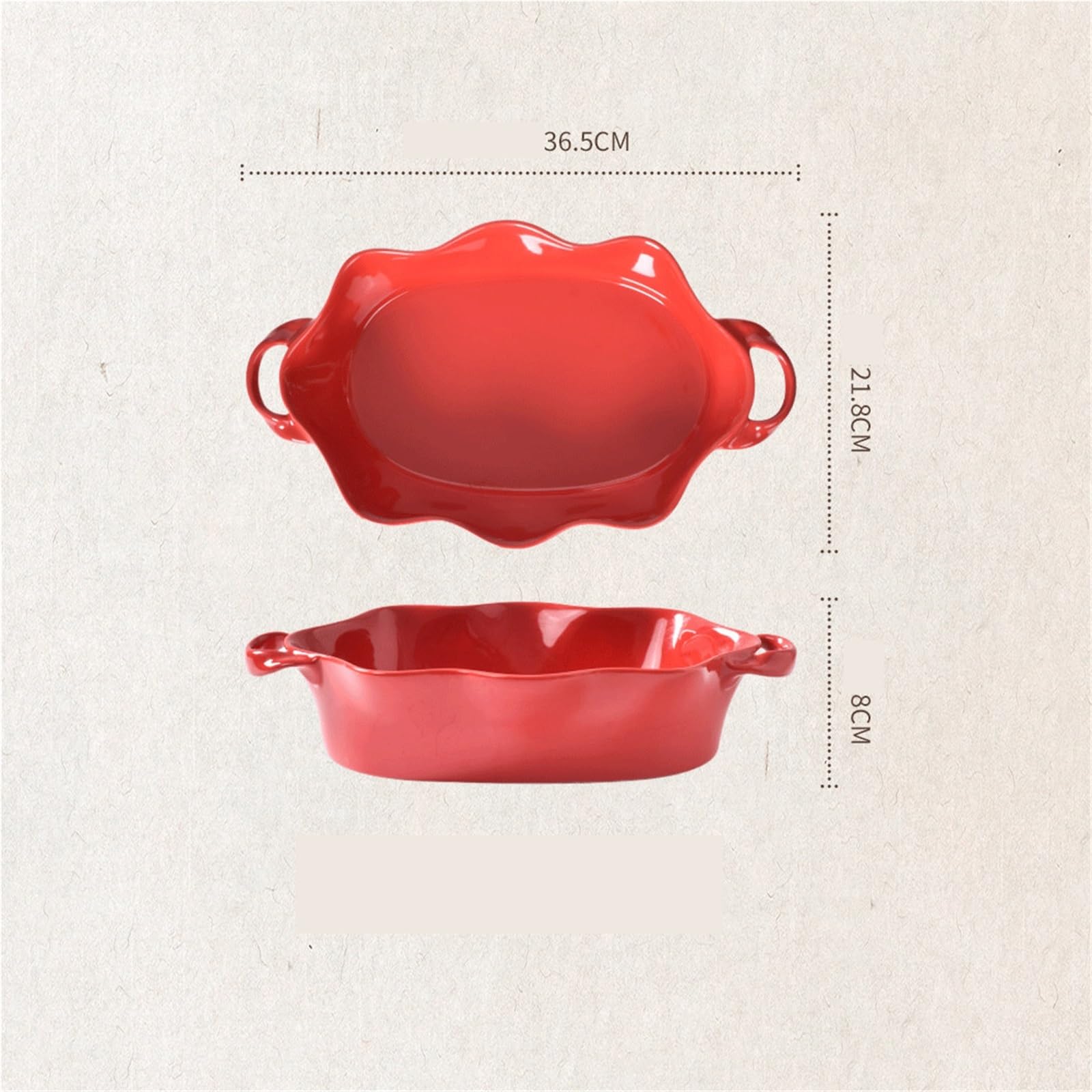 Plat Four Grand Plat de Cuisson en céramique à Bords ondulés Rouges Vintage Plat Gratin