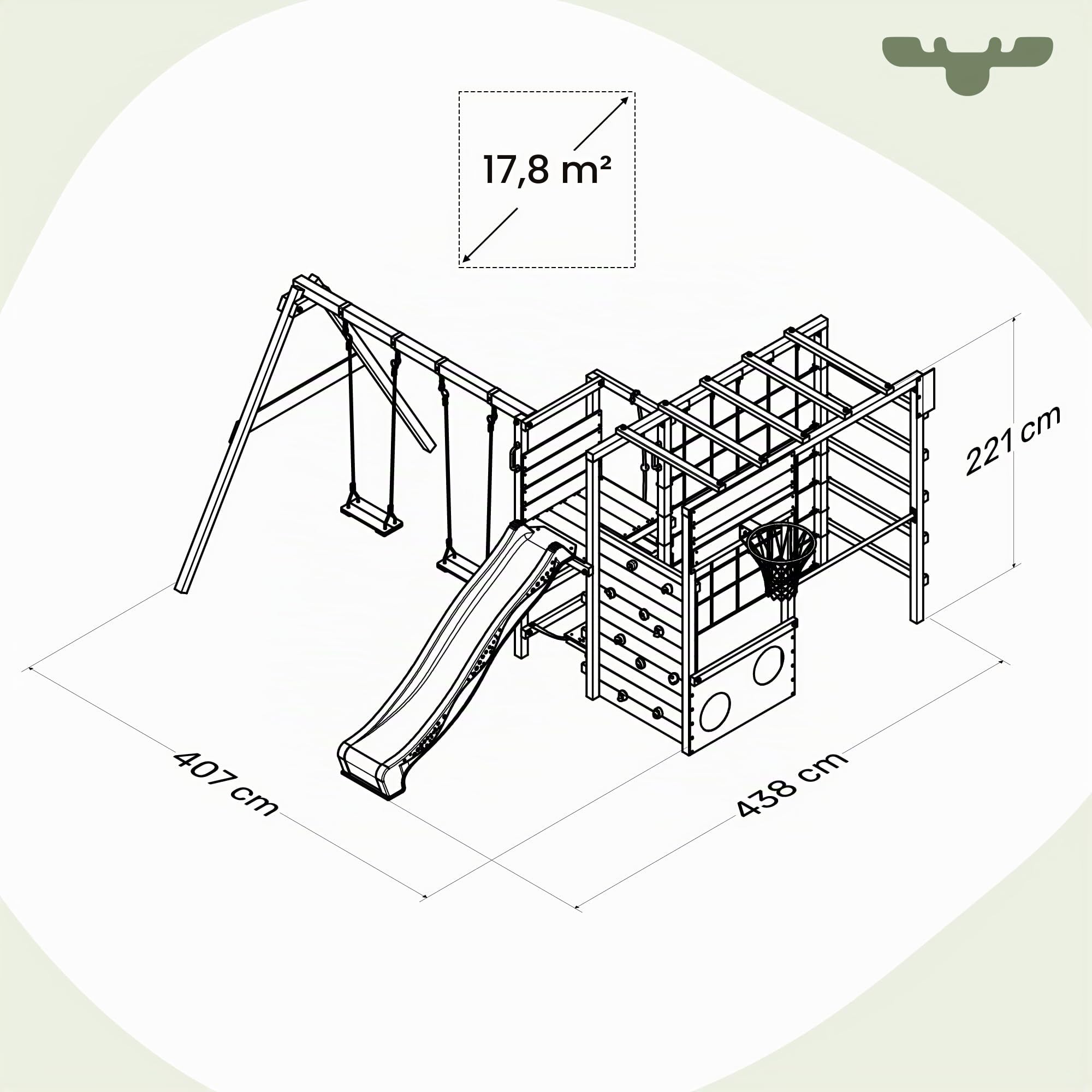 FATMOOSE Spielturm Klettergerüst ActionArena Air mit Schaukel & apfelgrüner Rutsche, Outdoor Kinder Kletterturm mit Leiter, Basketballkorb & Spiel-Zubehör für den Garten