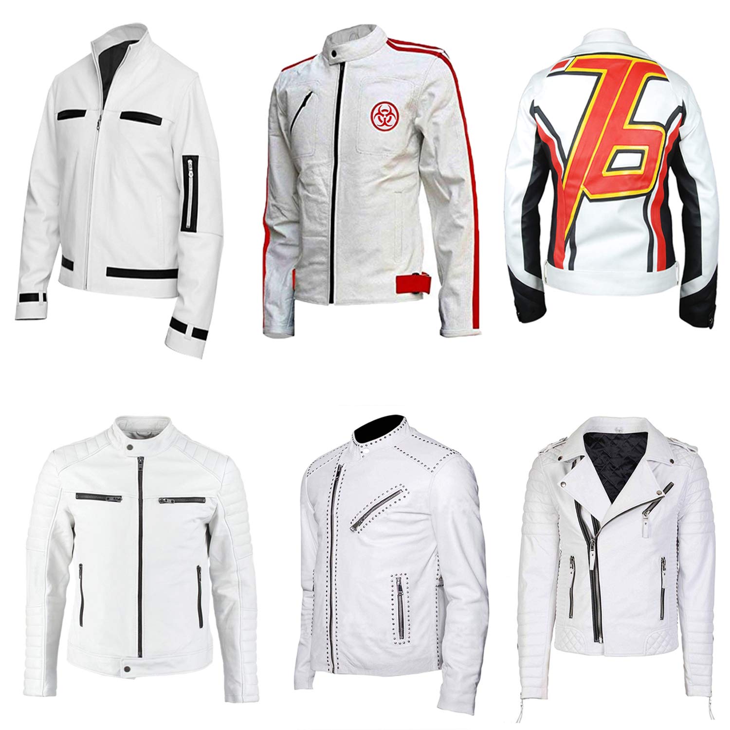 Fashion_first Men's E) Studded Biker White Real Leather Stud White Leather Jacket With Spikes Retro Motorcycle Leather Jacket