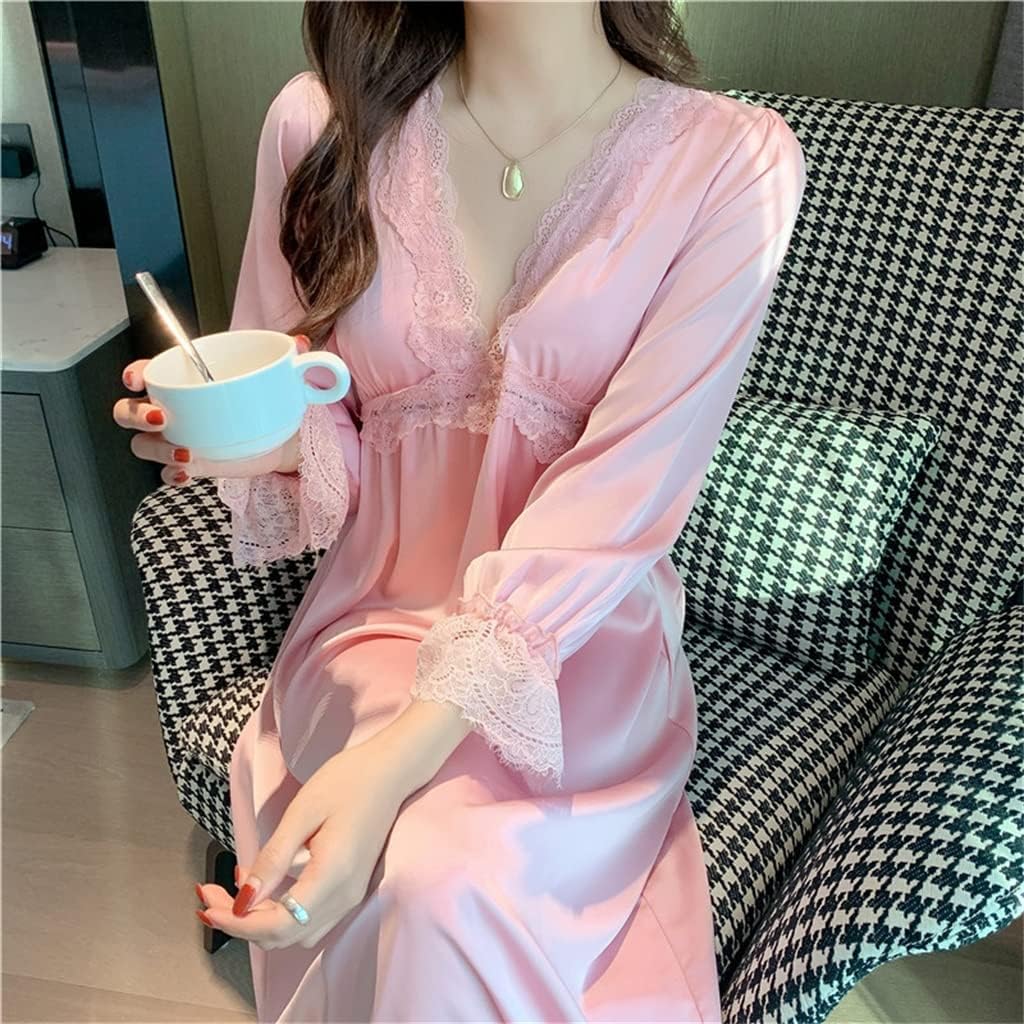 Sexy pajamas Women's spring and autumn net red long-sleeved ice silk long skirt home clothes