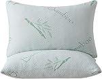Oreillers en mousse à mémoire déchiquetée HOXXME pour dormir, oreiller en mousse à mémoire de bambou refroidissante 2 pièces, taille reine, oreiller ferme en gel pour soutien du cou, oreiller de repos de qualité hôtelière (ensemble de 2 taille reine)