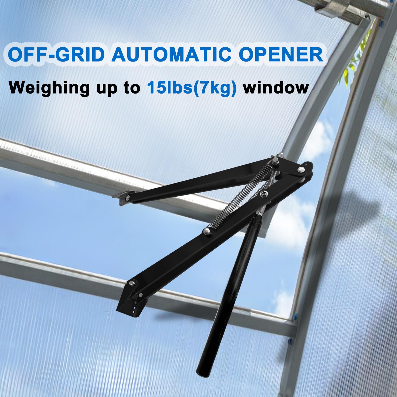 UYGALAXY Kit de abridor automático de ventanas de invernadero, abridor automático de ventilación de techo, solar sensible al calor, elevación agrícola de hasta 15 libras, abridor de doble resorte para