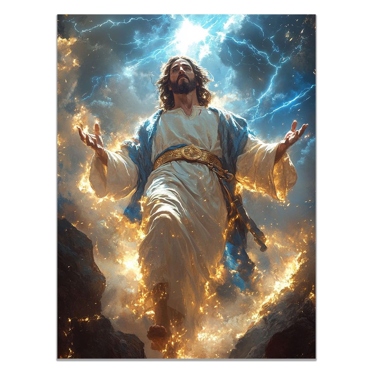 QUSAAOU Jesus Canvas Wall Art Jesus with Christ and Animals Christian Religious Prints Painting for Bedroom Living Room Bedroom Hallway Home Decoration(golden)-80x120cm Unframed