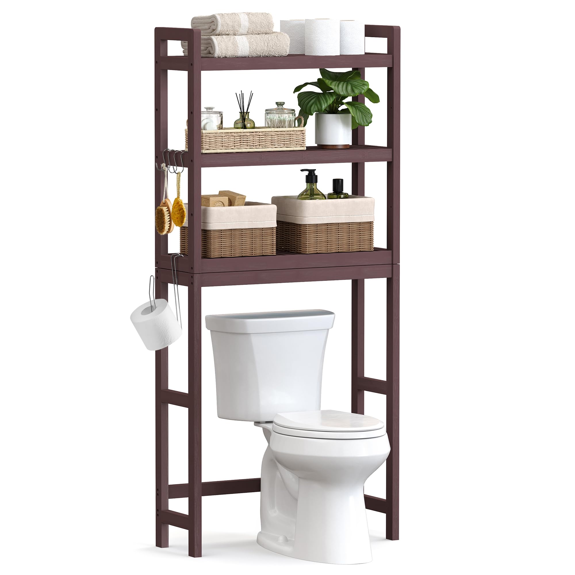 Photo 1 of **MISSING PARTS- ONLY***SONGMICS Over The Toilet Storage, 3-Tier Over Toilet Bathroom Organizer with Adjustable Shelf, 10.2 x 24.8 x 66.9 Inches, Space-Saving, Brown UBTS01BR