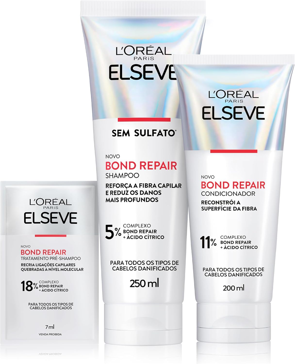 L'Oréal Paris Elseve Bond Repair Kit Reparação Molecular com Ácido Cítrico para Cabelos Danificados, Reconstrói Ligações e Devolve Força (Shampoo + Condicionador + Sachê Pré-Shampoo) L'Oréal Paris Elseve Bond Repair Kit Reparação Molecular com Ácido Cítrico para Cabelos Danificados, Reconstrói Ligações e Devolve Força (Shampoo + Condicionador + Sachê Pré-Shampoo)